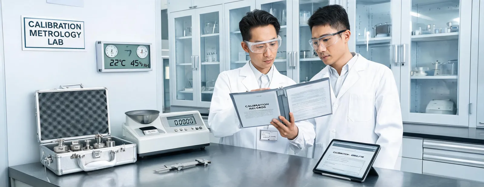 Metrology team reviewing instrument records
