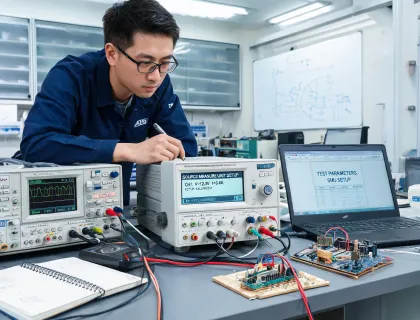Application engineer at electronics bench